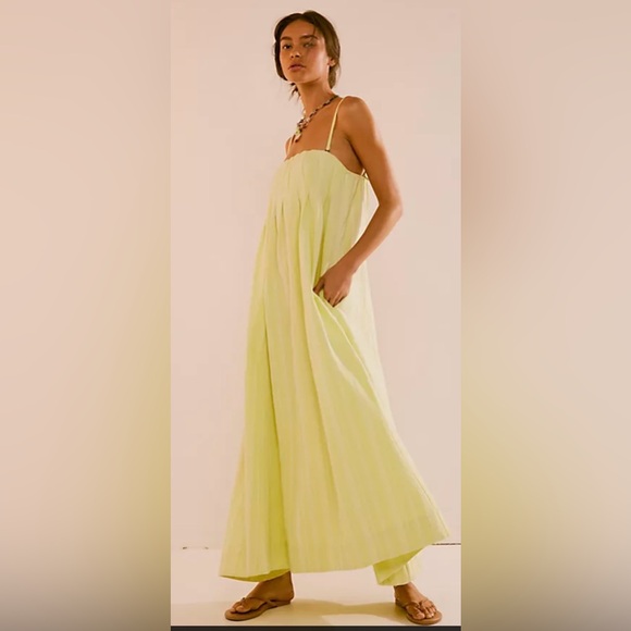 Free People Dresses & Skirts - Free People All for Sun Maxi Dress Yellow Sz Small Boho Cotton Tie Strap Smocked